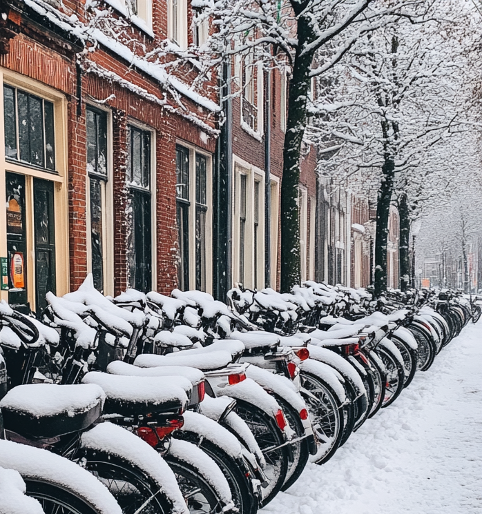 Fietsen in de sneeuw in amsterdam